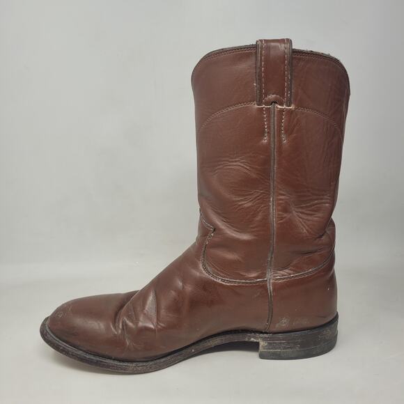 Vintage Justin Boots 9EE Brown Leather Western Cowboy Rodeo Ranch USA 3404 Roper - Picture 9 of 13